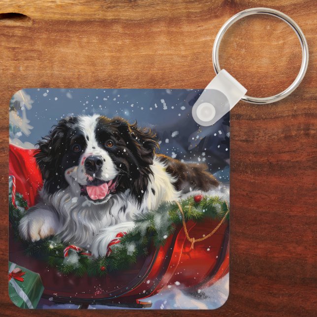 Neufundland Hund Weihnachtsfest Schlüsselanhänger (Rückseite)