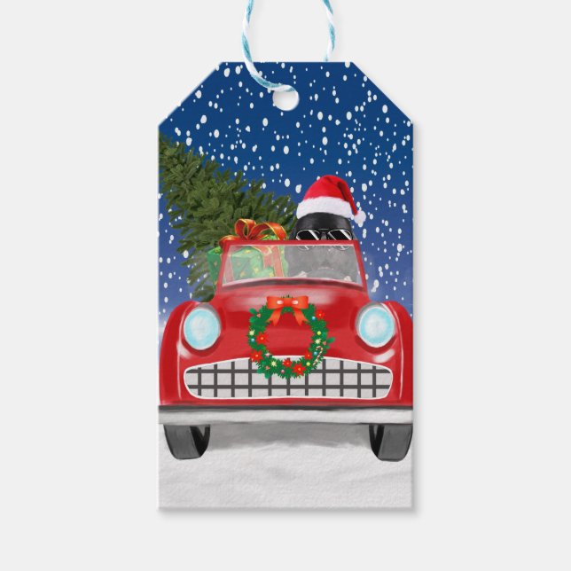 Neufundland Hunde Autofahren Auto im Schnee Weihna Geschenkanhänger (Vorderseite)