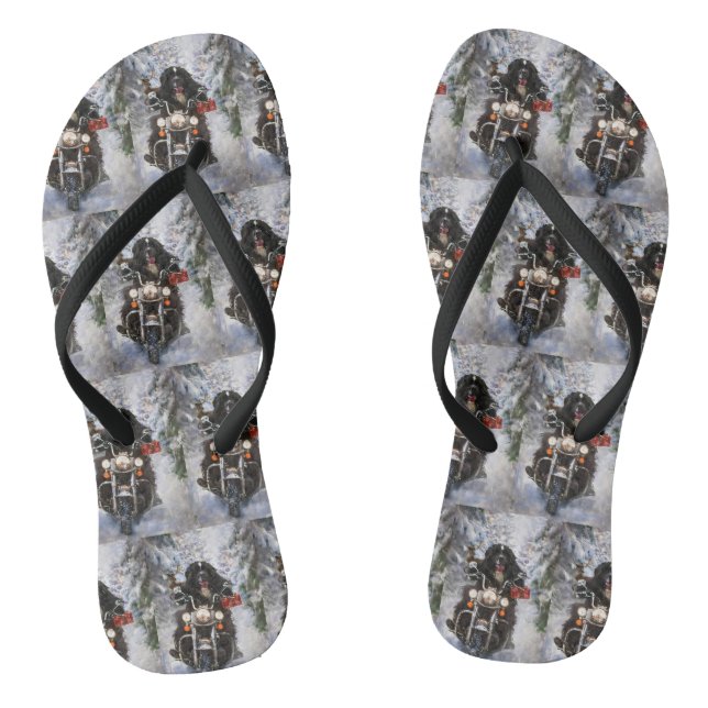 Neufundland Hunde reiten Motorrad Weihnachten Flip Flops (Fußbett)