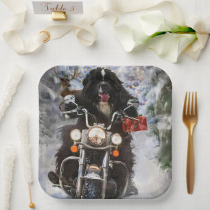 Neufundland Hunde reiten Motorrad Weihnachten Pappteller