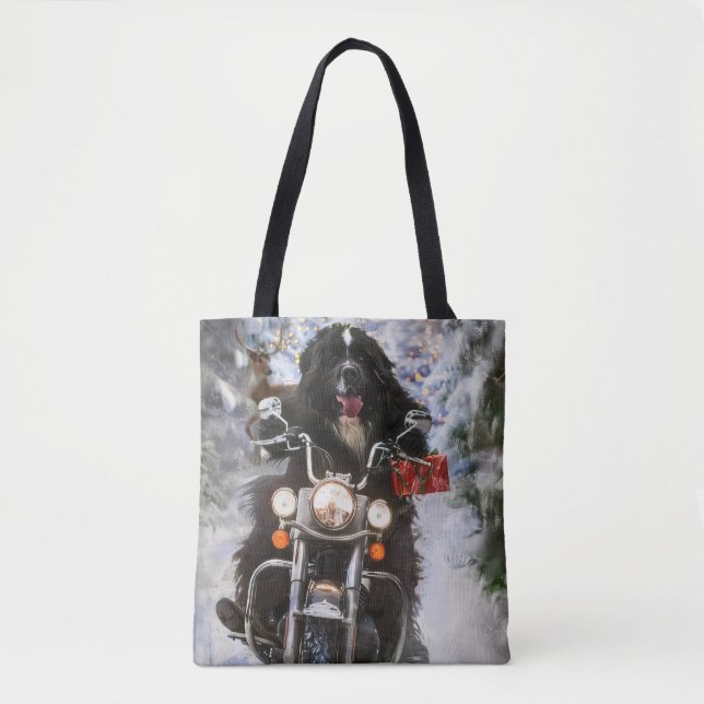 Neufundland Hunde reiten Motorrad Weihnachten Tasche (Vorderseite)