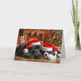 Neufundland Hunde schlafen Weihnachtskarte Feiertagskarte