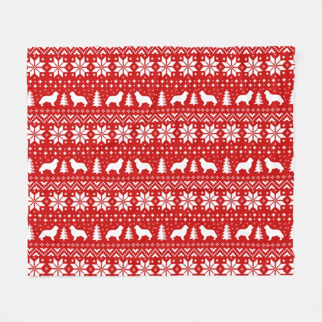 Neufundland Hunde Silhouetten Weihnachtsmuster Fleecedecke (Vorderseite (Horizontal))