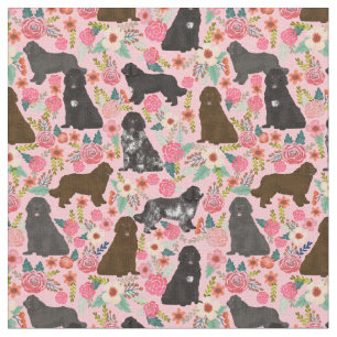 Neufundland Hunde Vintagen Blumen pink Stoff