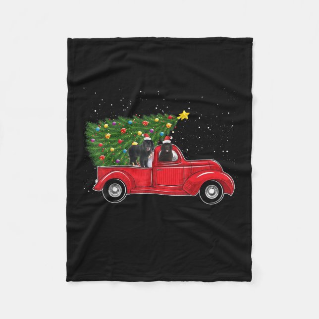 Neufundland Hundeweihnachtsfest auf Red Car Truck  Fleecedecke (Vorderseite)