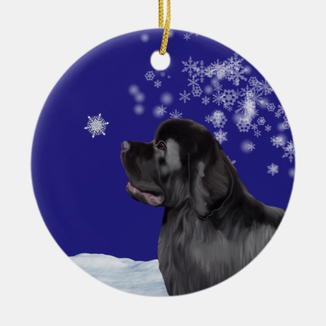 Neufundland-Hundewinter-Märchenland-Verzierung Keramikornament (Vorne)