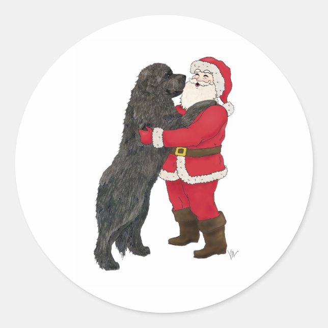 Neufundland Jowly Christmas Gruß Runder Aufkleber (Vorderseite)