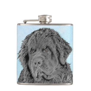 Neufundland Malerei - Niedliche Original Hunde Kun Flachmann