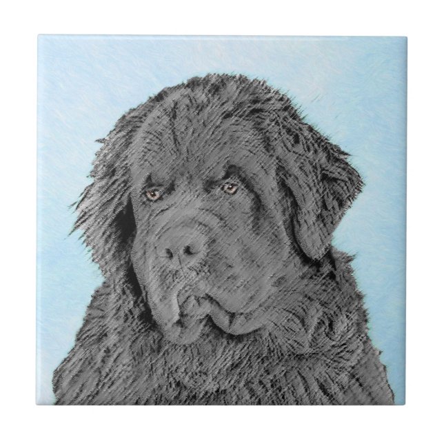 Neufundland Malerei - Niedliche Original Hunde Kun Fliese (Vorderseite)