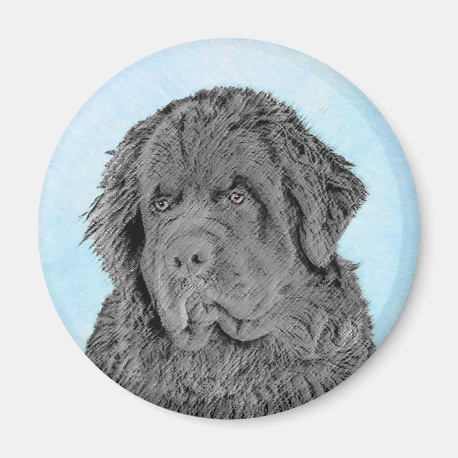 Neufundland Malerei - Niedliche Original Hunde Kun Magnet (Vorne)