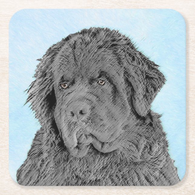 Neufundland Malerei - Niedliche Original Hunde Kun Rechteckiger Pappuntersetzer (Vorderseite)