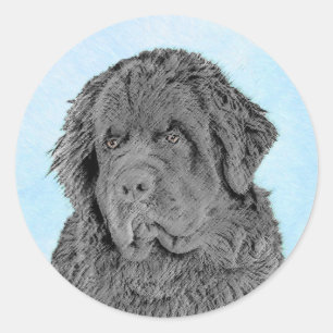 Neufundland Malerei - Niedliche Original Hunde Kun Runder Aufkleber