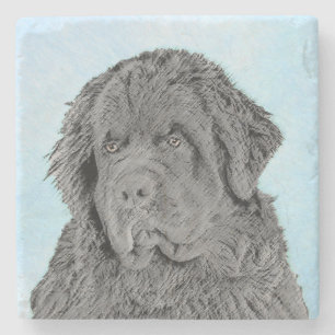 Neufundland Malerei - Niedliche Original Hunde Kun Steinuntersetzer
