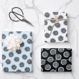 Neufundland Malerei Schwarz Niedlich Original Hund Geschenkpapier Set