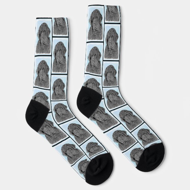 Neufundland Malerei Schwarz Niedlich Original Hund Socken (Rechts)