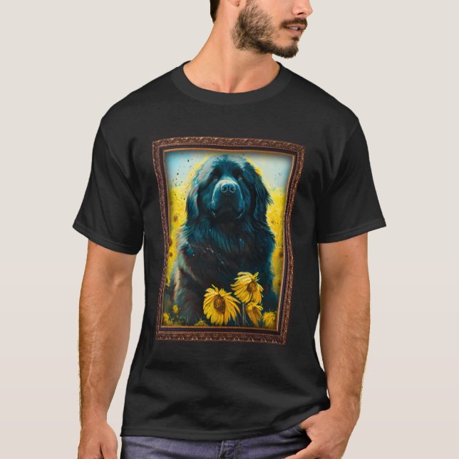 Neufundland Malerei Sonnenblumen Blume Mama Frauen T-Shirt (Vorderseite)