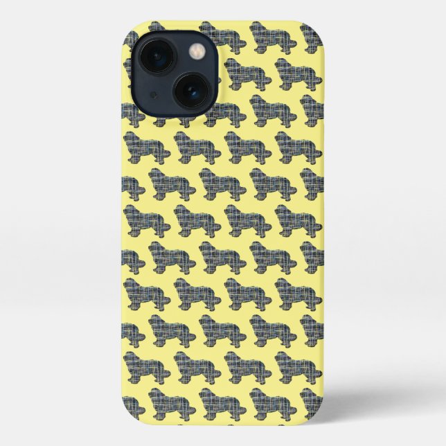 Neufundland Newfie DogCute Silhouette Grid Yellow iPhone Hülle (Rückseite)