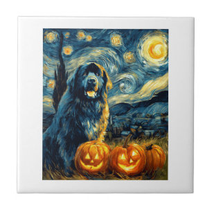 Neufundland Newfie Süßer Hund Halloween Jack O Lan Fliese
