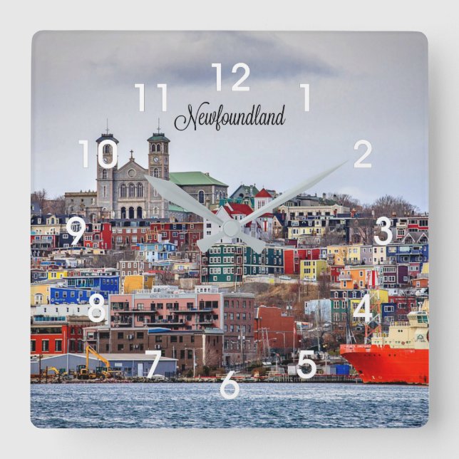 Neufundland, Panoramastadt scapem Quadratische Wanduhr (Vorderseite)