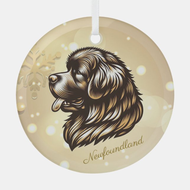 Neufundland Profil Glas Weihnachtsschmuck (Vorderseite)