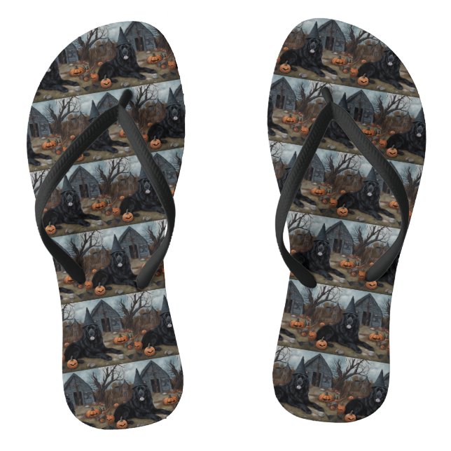 Neufundland Pumpkins Halloween Beängstigend Flip Flops (Fußbett)