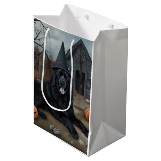 Neufundland Pumpkins Halloween Beängstigend Mittlere Geschenktüte (Vorderseite Schrägansicht)