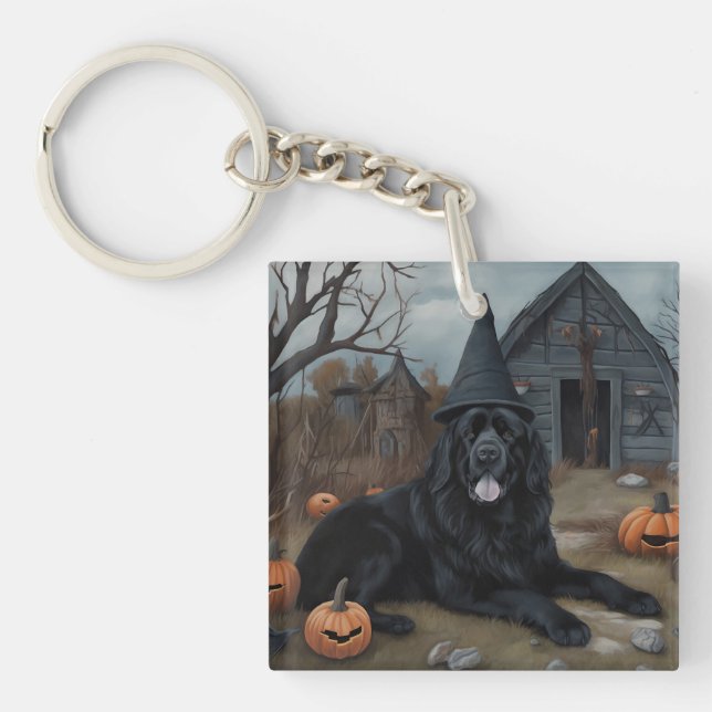 Neufundland Pumpkins Halloween Beängstigend Schlüsselanhänger (Vorderseite)