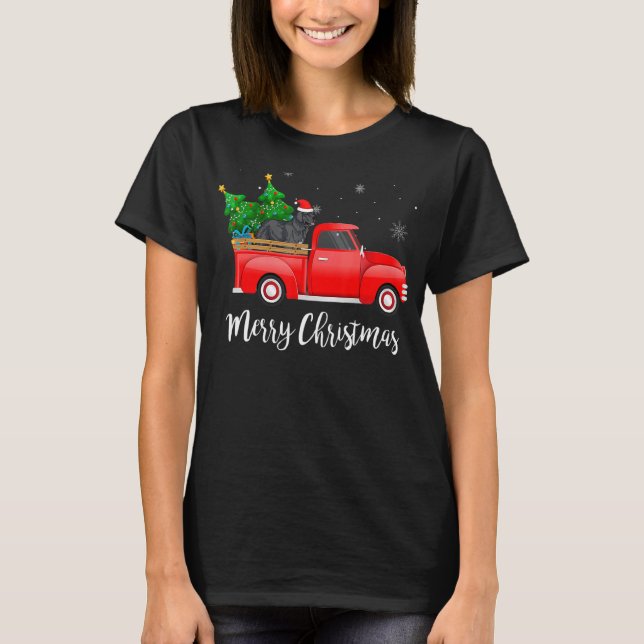 Neufundland Red Truck Weihnachtsbaum Xmas Hund T-Shirt (Vorderseite)
