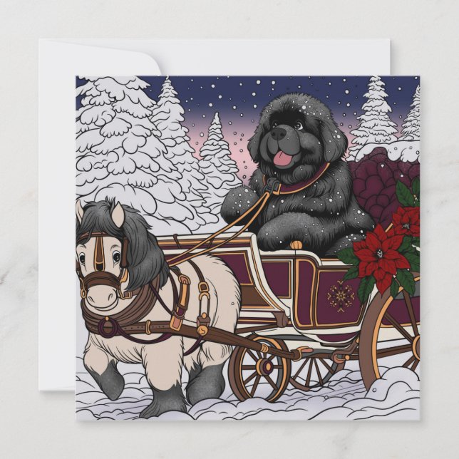 Neufundland Santa Sleigh Feiertagskarte (Vorderseite)
