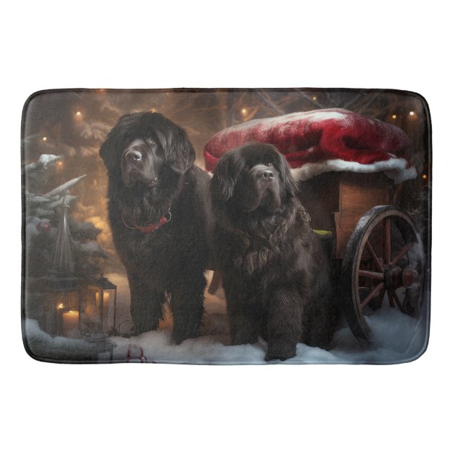 Neufundland Snowy Sleigh Weihnachtsdekor Badematte (Vorderseite)