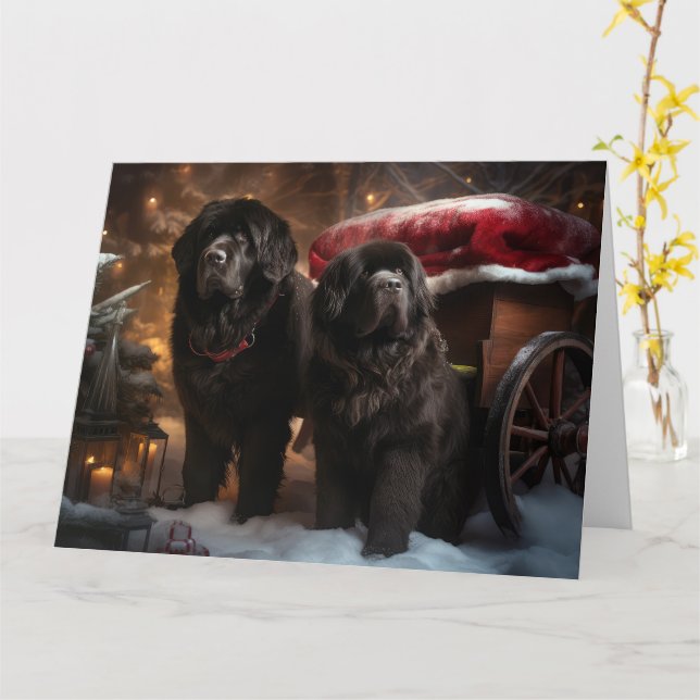 Neufundland Snowy Sleigh Weihnachtsdekor Karte (Gelbe Blume)