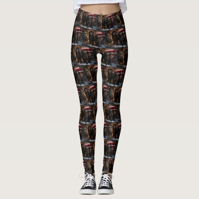 Neufundland Snowy Sleigh Weihnachtsdekor Leggings (Vorderseite)