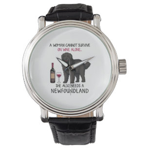 Neufundland und Wein Funny Dog Armbanduhr