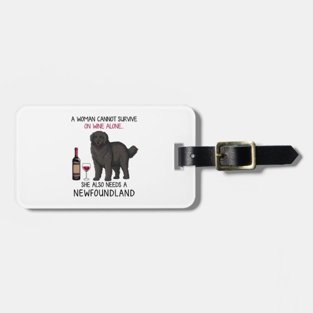 Neufundland und Wein Funny Dog Gepäckanhänger (Vorderseite horizontal)
