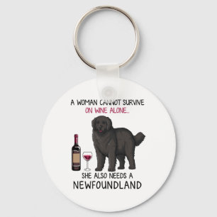 Neufundland und Wein Funny Dog Schlüsselanhänger