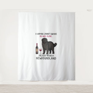 Neufundland und Wein Funny Dog Wandteppich