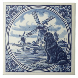 Neufundländer bei den niederländischen Windmühlen Fliese