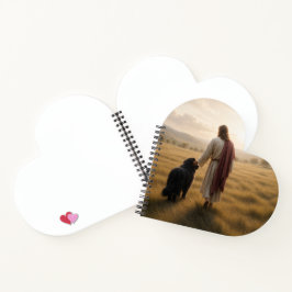 Neufundländer-Hund läuft mit Jesus Notizbuch