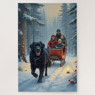 Neufundländer Hund Schnee-Schlittenfahrt Weihnacht