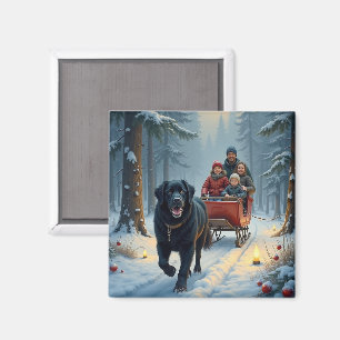 Neufundländer Hund Schnee-Schlittenfahrt Weihnacht Magnet