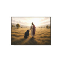 Neufundländer-Hund spaziert mit Jesus