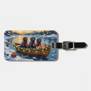 Neufundländer-Hund-Weihnachtsboot-Feiertag Gepäckanhänger