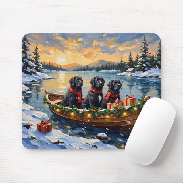 Neufundländer-Hund-Weihnachtsboot-Feiertag Mousepad (Mit Mouse)