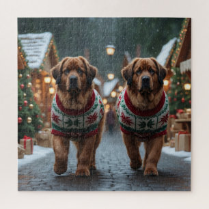 Neufundländer Hunde Weihnachten Schnee Urlaub