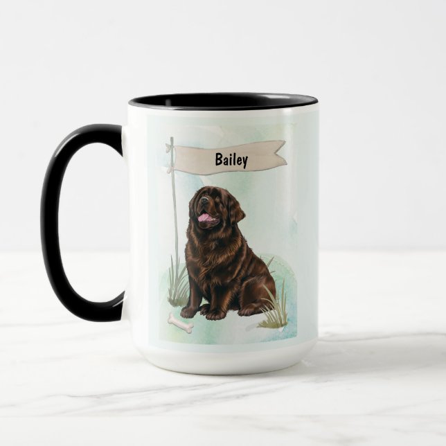 Neufundländer Wasserfarbe Personalisierter Hund Tasse (Links)