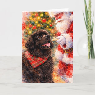 Neufundländer-Weihnachtskarte - Mit Weihnachtsmann Feiertagskarte