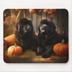 Neufundländer-Welpe Herbstfreude Kürbis Mousepad