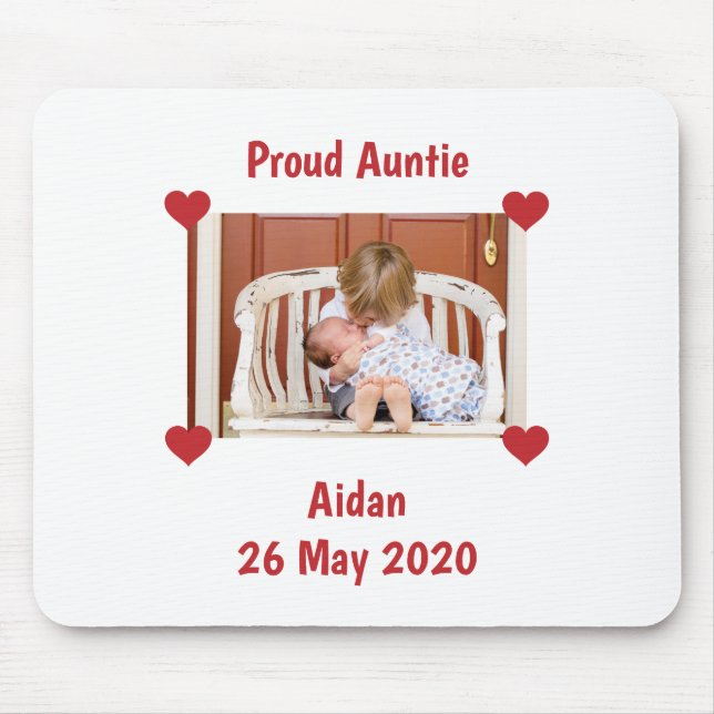 Neugeborene Ankündigung Auntie Personalize Baby Fo Mousepad (Vorne)