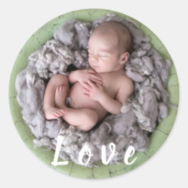 Neugeborene-Ankündigung Liebe Baby-Foto Runder Aufkleber