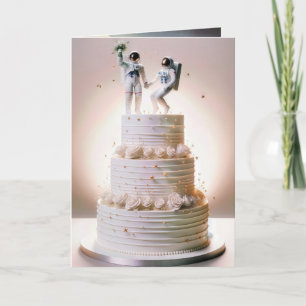 Neugeborene Astronauten auf einer Hochzeitstorte Karte